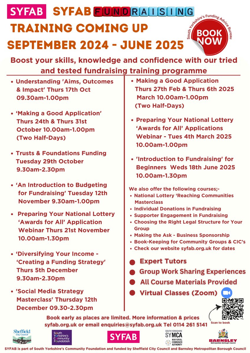 SYFAB South Yorkshire Funding Advice Bureau (@syfab) on Twitter photo Our popular fundraising training programme for voluntary & community organisations, social enterprises snd CIC’s is open for bookings now
Here syfab.org.uk/events.aspx <a href="/SYCF1986/">South Yorkshire's Community Foundation</a> <a href="/SouthYorksMCA/">South Yorkshire Mayoral Combined Authority</a> Our popular fundraising training programme for voluntary & community organisations, social enterprises snd CIC’s is open for bookings now
Here syfab.org.uk/events.aspx <a href="/SYCF1986/">South Yorkshire's Community Foundation</a> <a href="/SouthYorksMCA/">South Yorkshire Mayoral Combined Authority</a>
