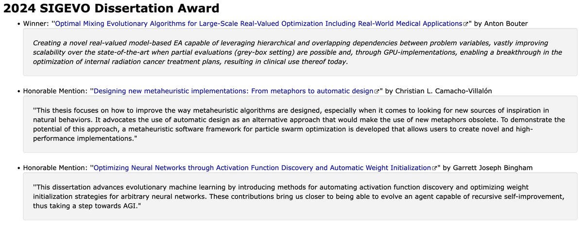 gjb_ai's tweet image. In need of some light reading? My PhD Dissertation received an Honorable Mention for the 2024 SIGEVO Best Dissertation Award! It's only 233 pages ;)
Award: sig.sigevo.org/index.html/tik…
Dissertation: arxiv.org/abs/2304.03374