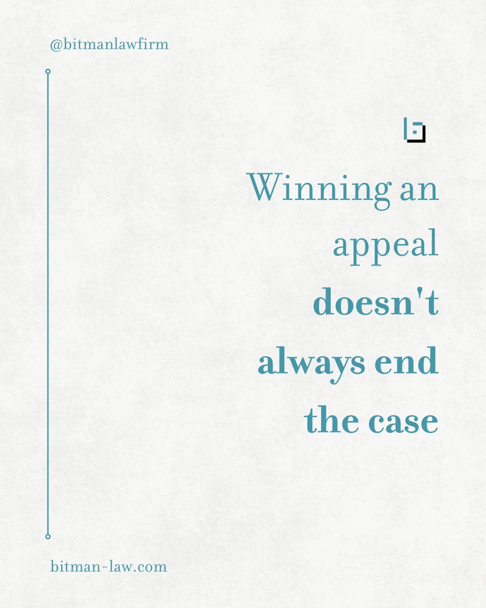 Bitmanlawfirm's tweet image. Winning an appeal doesn’t mean the case is over—it often leads to more legal steps.

At Bitman Law, we guide you through every stage of the process to ensure you’re prepared for what comes next. 

Need help with an appeal? We’re here for you.

#AppealsProcess #ProtectYourRights