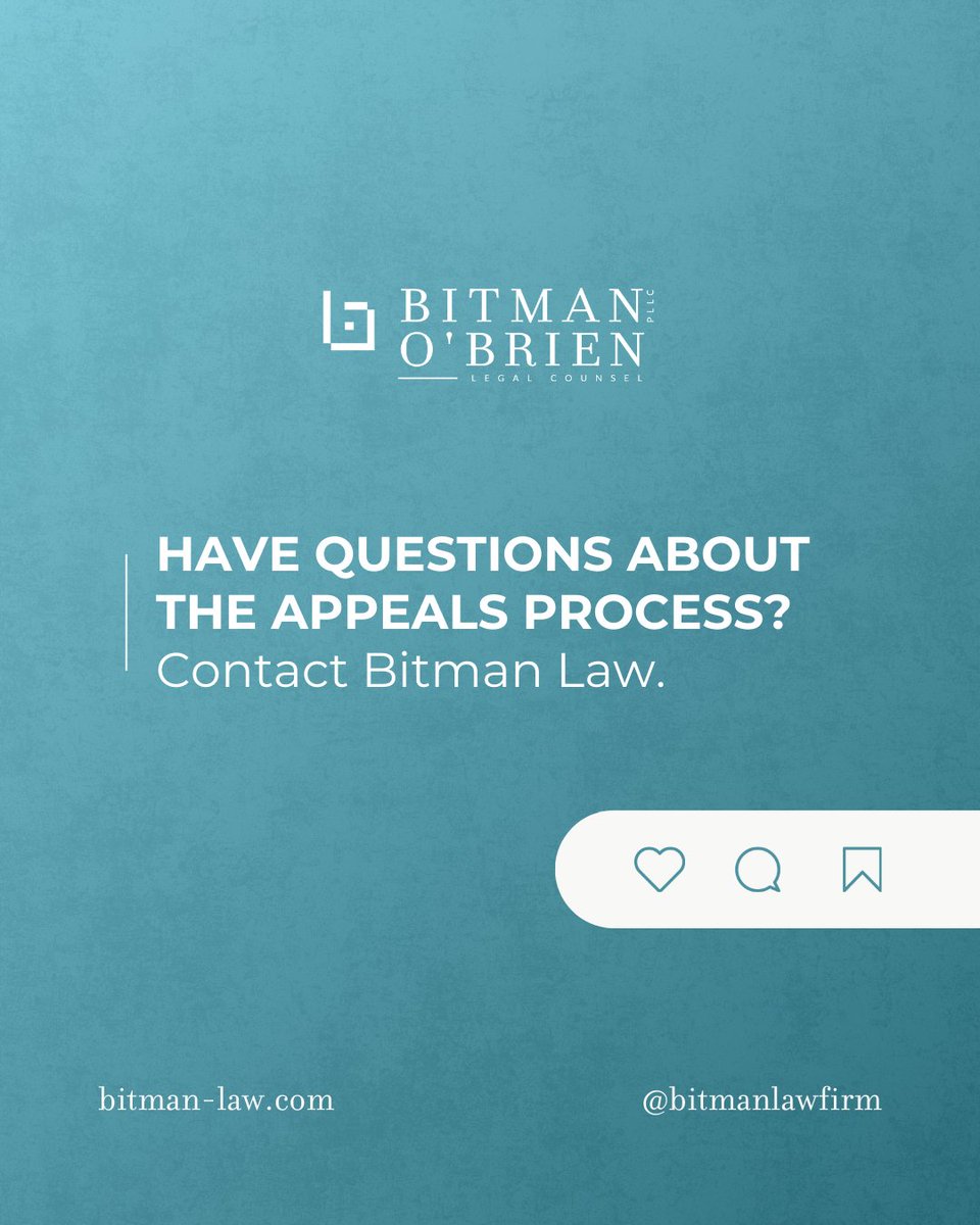 Bitmanlawfirm's tweet image. Winning an appeal doesn’t mean the case is over—it often leads to more legal steps.

At Bitman Law, we guide you through every stage of the process to ensure you’re prepared for what comes next. 

Need help with an appeal? We’re here for you.

#AppealsProcess #ProtectYourRights