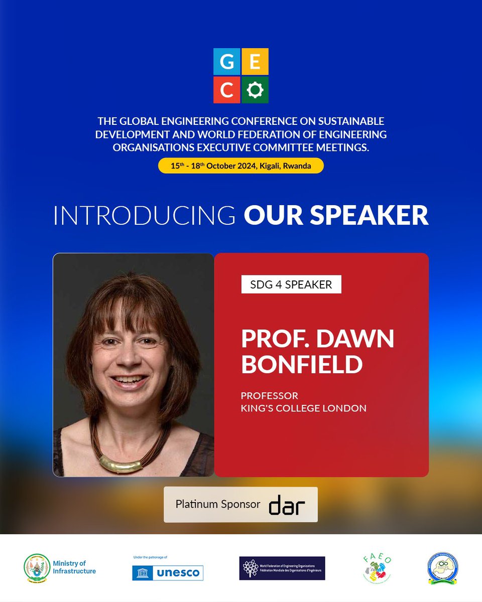 RwandaEngineers's tweet image. Introducing Prof. @dawnbonfield Bonfield MBE FREng, President of the @CommEngCouncil will take the stage at #GECO2024 to discuss #SDG4 and the power of inclusive engineering. From founding @INWED1919 to championing diversity, she’s leading change in our industry. Don’t miss her…