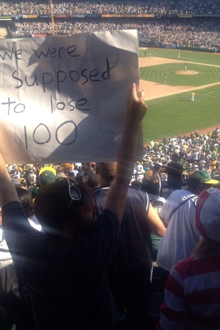 Game 162 of the 2012 season. It was a division clinching win in a year that started out with such low expectations. One of many great memories I have from the <a href="/oaklandcoli/">Oakland-Alameda County Coliseum</a> during my time in college. Sorry Oakland, you deserved so much better from the <a href="/Athletics/">Athletics</a>. Let's Go A's.