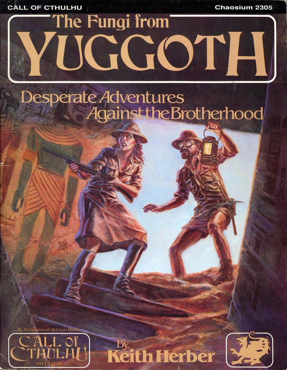 mavmaramis's tweet photo. Keith Herber, The Fungi from Yuggoth, Chaosium Inc., 1984. Cover uncredited (Tom Sullivan ?). Publication credits Chris Marrinan as illustrator. #KeithHerber #fungi #Yuggoth #CthulhuMythos #roleplaying #Chaosium @thatsgoodweb @afrocosmist @retroscifiart @doberes https://t.co/TAfz0pDvj4