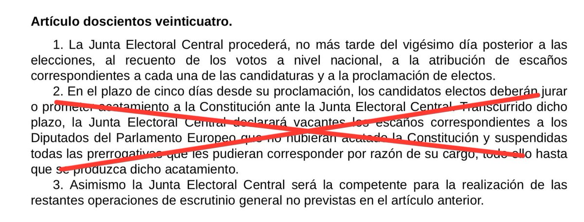 La sentència del TJUE és un despropòsit jurídic però políticament té una solució molt senzilla:
Proposició de llei orgànica per lectura única al Congreso: 
“Queda derogat l’article 224.2 de la Llei Electoral”.
Es pot tramitar en 15 dies. Calen 176 vots.
No depèn el PSOE de Junts?
