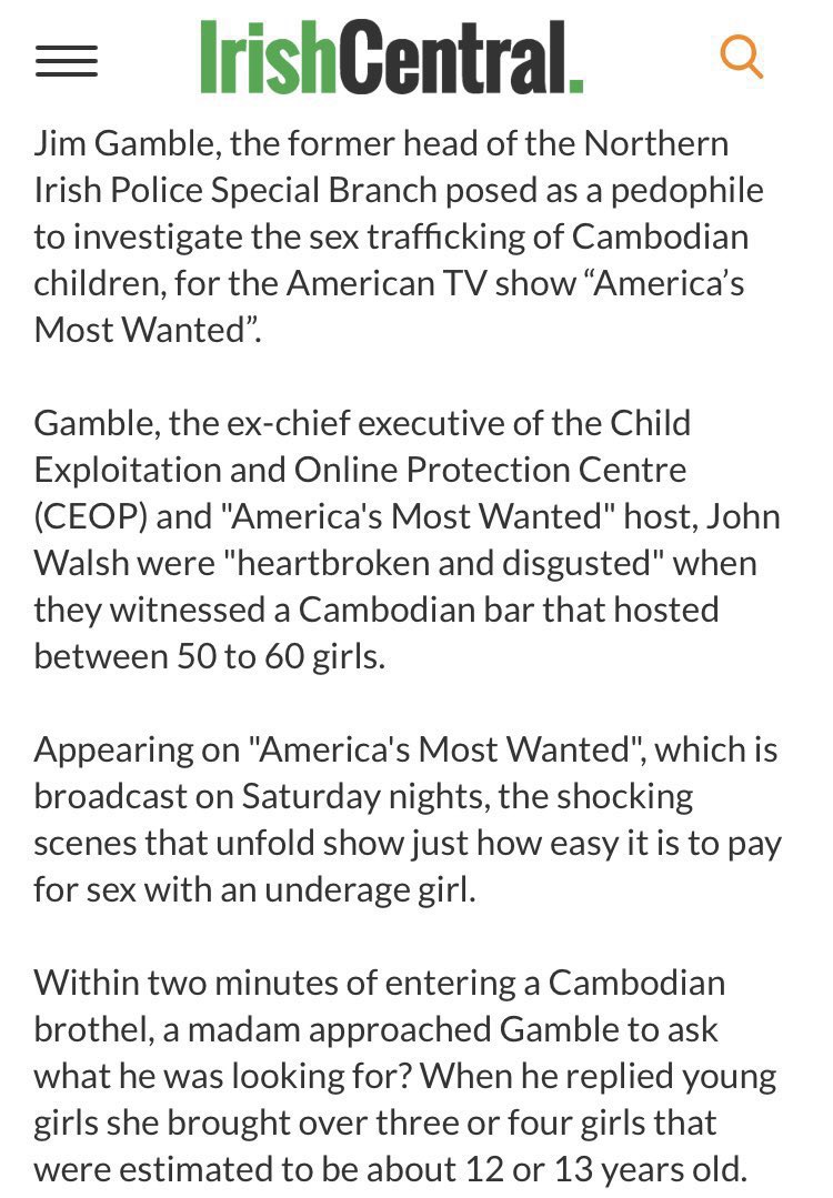 njbennett's tweet image. So why did Jim Gamble want to make #CEOP the UK equivalent of #NCMEC?

Maybe he discussed this with NCMEC co-founder John Walsh on their trip to a child brothel in Cambodia.

And was Cathy O’Brien right about NCMEC?

#McCann
