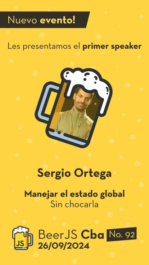 sergioortegadev's tweet photo. ⭐Hoy soy #Speaker en @beerjscba 
Manejar el estado global - Sin chocarla

De estándar tiránicos a amigos minimalistas. Un recorrido por las opciones actuales, para tener en cuenta en nuevos proyectos.

19:30 el streaming en: https://t.co/pgYQxHXHjv
#redux #zustand #jotai https://t.co/bk1ZP5aLEv