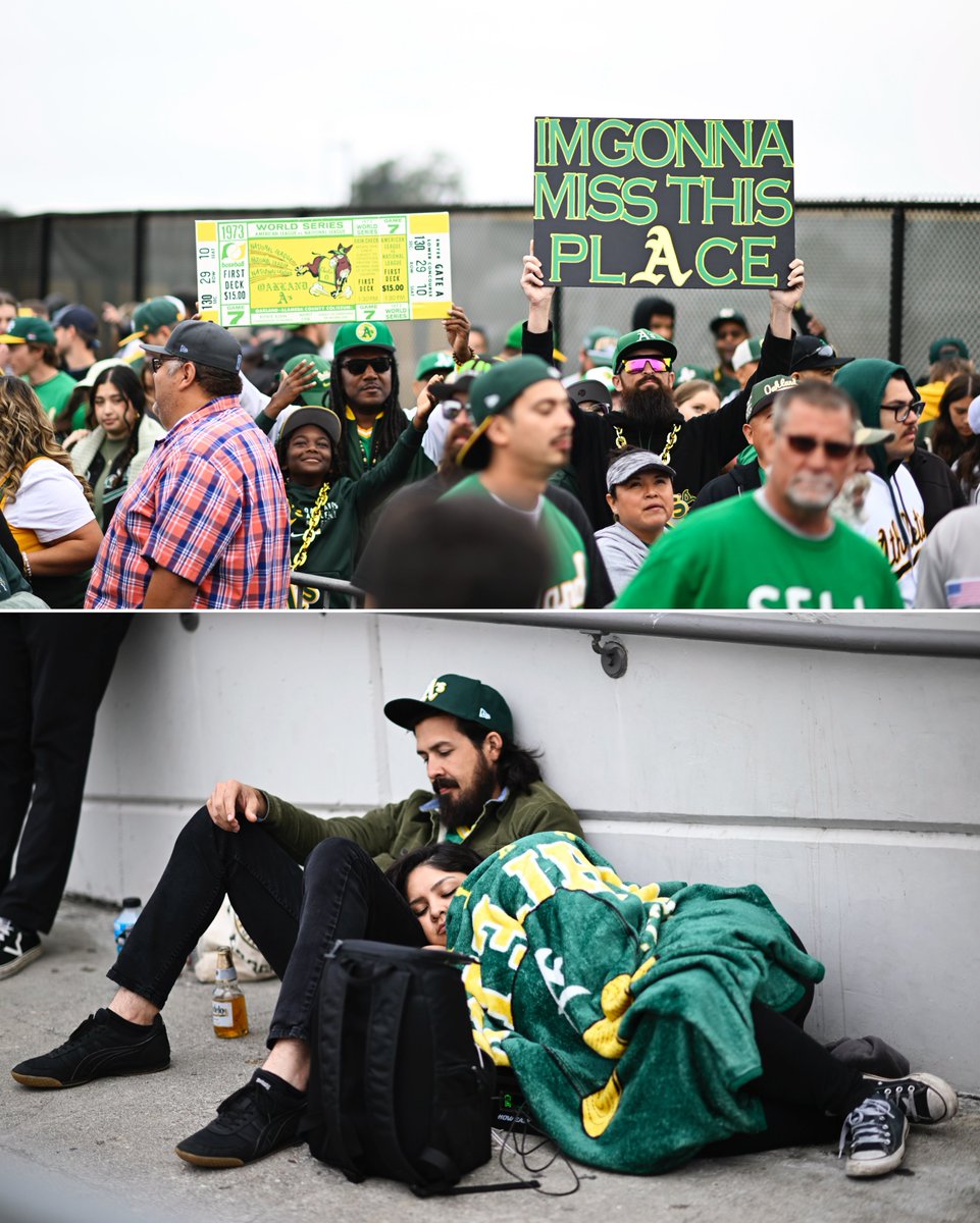 BleacherReport's tweet photo. A’s fans camped out since 7 AM for final game at the Oakland Coliseum 💔 https://t.co/FNEQf4su67