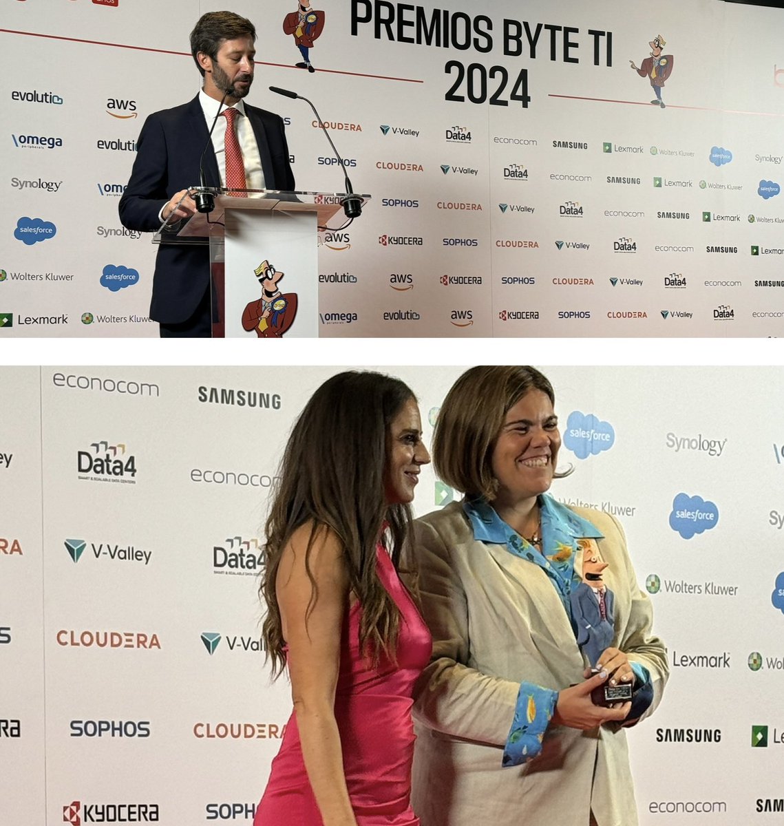 Acompañando al equipo de <a href="/Revista_ByteTI/">Revista Byte TI</a> en sus #PremiosByteTI y muy agradecidos por el premio a <a href="/MicrosoftES/">Microsoft España</a> en la categoría de Mejor Evolución de la #InteligenciaArtificial, que ha recogido nuestra directora de Soluciones, María Vázquez.