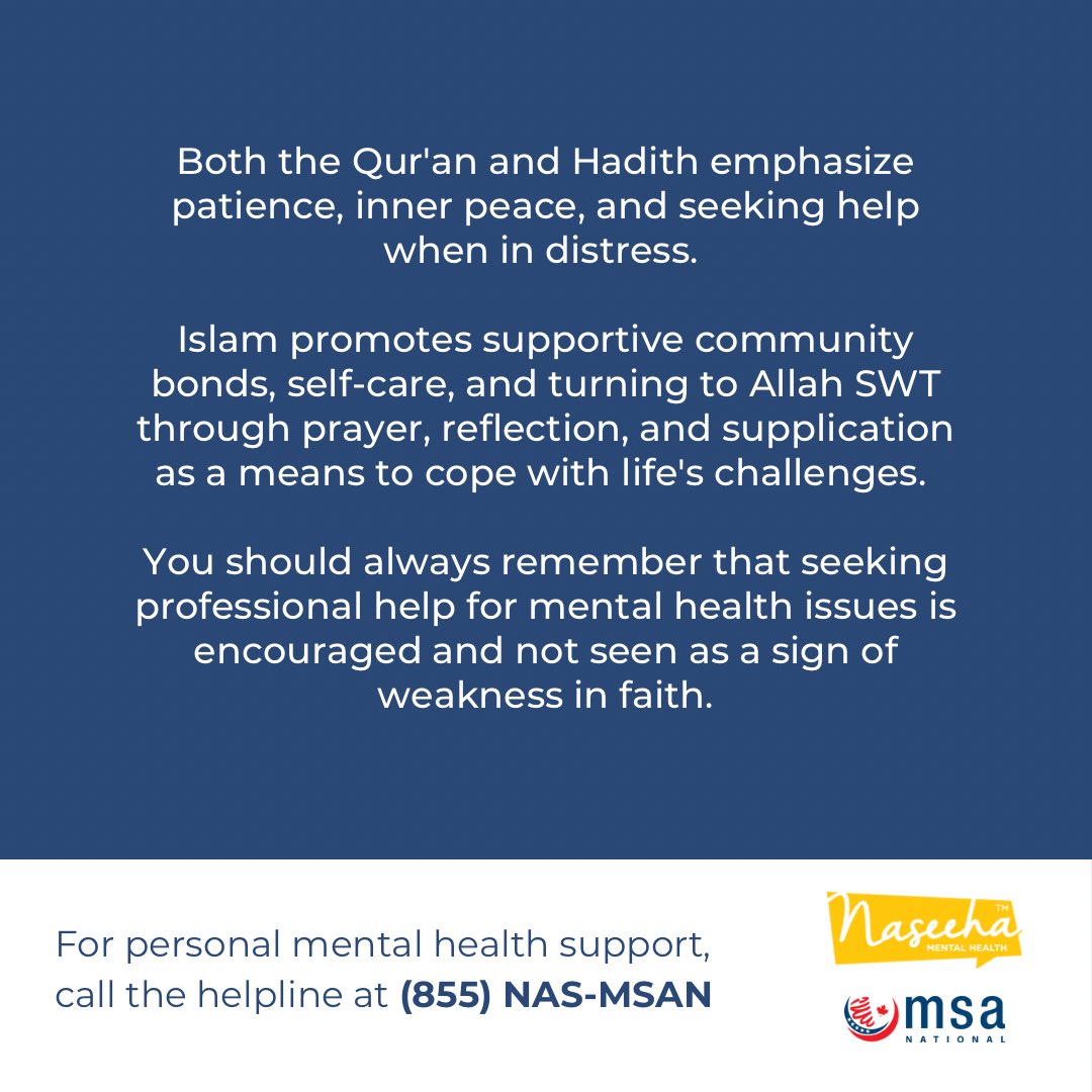 Our faith teaches us to value life, seek support, &amp; practice compassion, reminding us that caring for our mental well-being is an essential part of our spiritual journey. 

Call the helpline (855) NAS-MSAN or (855) 627-6726 for direct support.

#MSANational