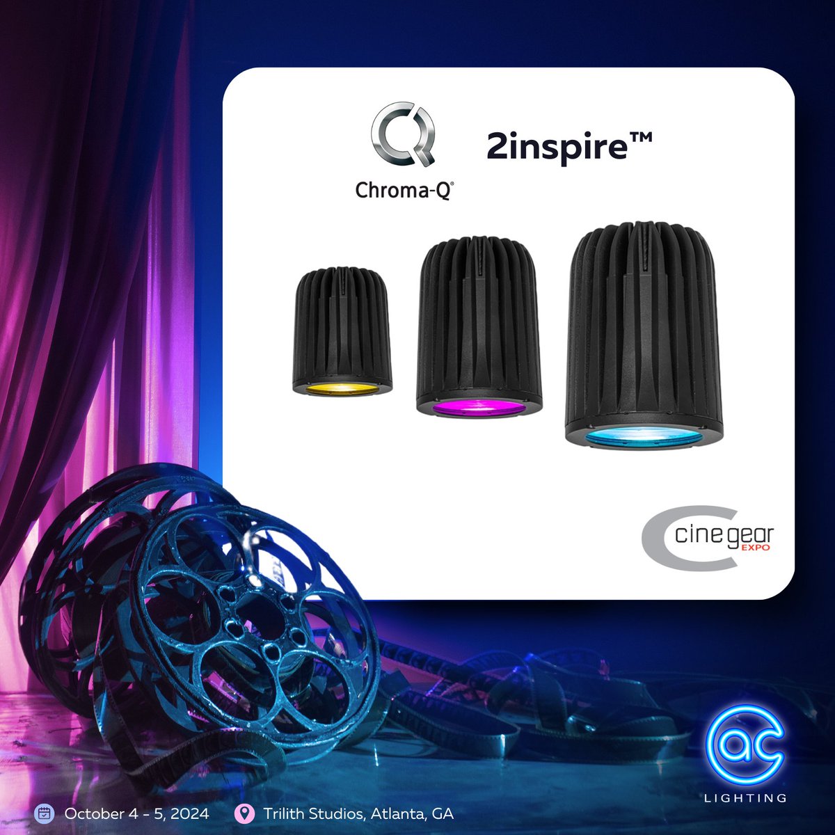Check out our 2inspire™ PoE family!
🙋See it in action at Stage 21 | Booth S1103 at <a href="/CineGearExpo/">Cine Gear Expo</a> ATL 2024

#2024CineGearExpoATL #ChromaQ #2inspire #lightingdesign #cinegearexpo #cinegear #productions #studiolight #cinematography #DontMissOut