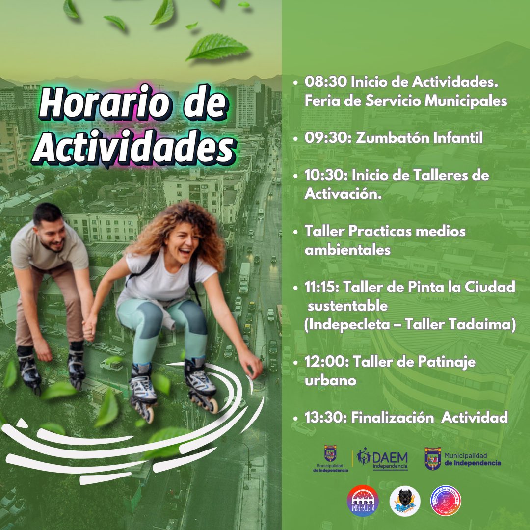 📌Este viernes 27 de septiembre te esperamos desde las 08:00 am para celebrar el día nacional sin auto 🚘🚫con distintas actividades deportivas y recreativas, además de una feria de servicios municipales.