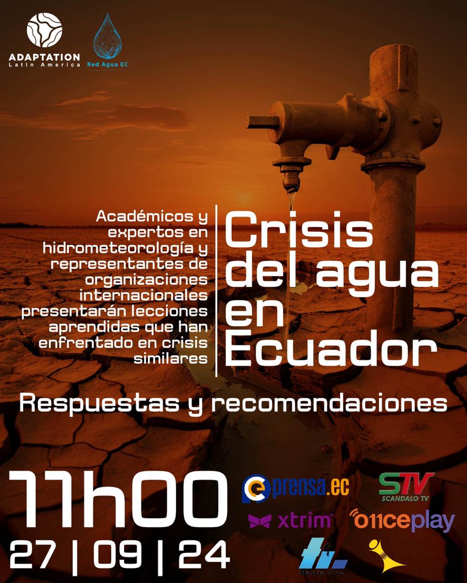 ¡Mañana es el día!
Crisis del agua en Ecuador: Respuestas y Recomendaciones

🗓 27 de septiembre de 2024
⏰ 11h00 (Hora Ecuador)

📍 Evento transmitido en vivo por: <a href="/RedAguaEC/">Red Agua EC</a>
Prensa.ec | Scandalo TV | Xtrim TV Cable | 11CEplay