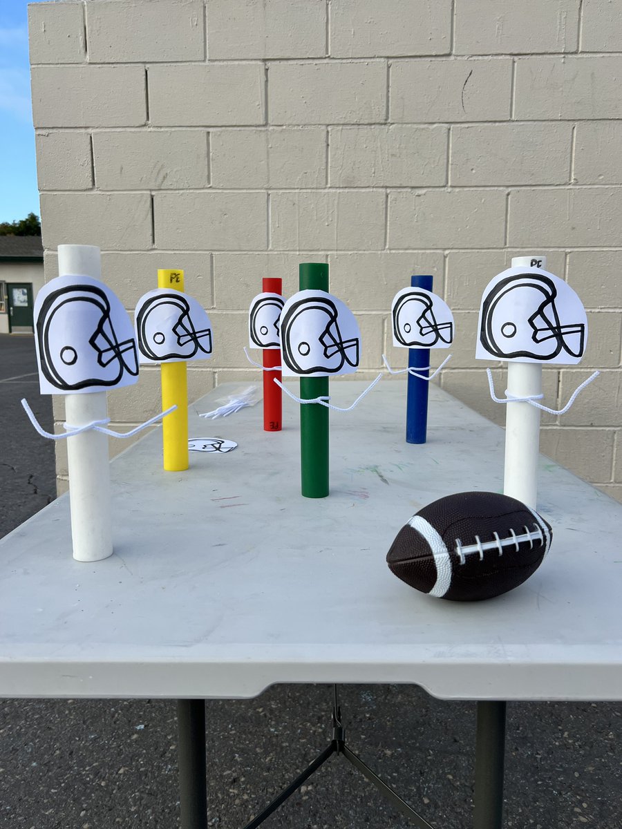 We’re practicing throwing &amp; catching with footballs this unit &amp; made this modification for one of my students. Little receivers they can pass to (knockdown)
 #adaptedpe