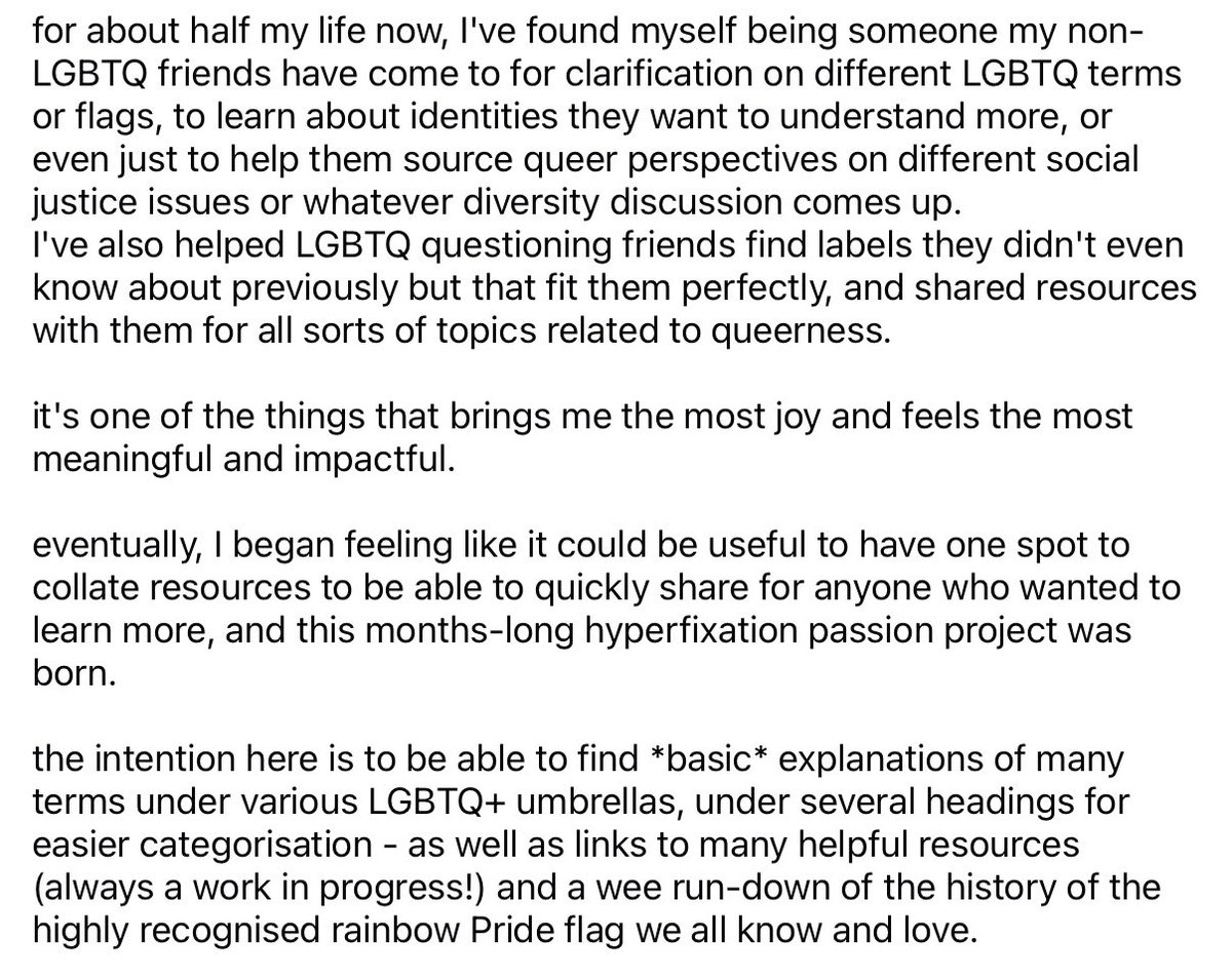 nyctolust's tweet photo. finally sharing a queer passion project i've been working on for 6+ months to help people learn about the lgbtq community and find further resources :)

i poured so much blood, sweat, and tears into it this year, so shares would be so appreciated!!

https://t.co/ulsthhYTAC

🏳️‍🌈🏳️‍⚧️ https://t.co/TMoJfUowHx