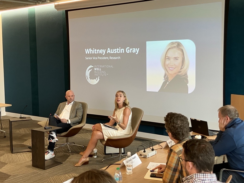 At NEMA's Standards Summit, <a href="/WAustinGray/">Whitney Austin Gray</a> of @wellcertified and NEMA's <a href="/toddbobsims/">Todd Sims</a> discussed strategies for accelerating adoption of NEMA members' electrified, high-performance building technologies "Building experts are becoming the leaders in the future of work."