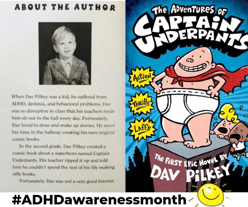 The Neurodiversity Charity ADHD Foundation (@adhdfoundation) on Twitter photo Dav Pilkey - ADHD & dyslexia. He was so disruptive in class that his teachers made him sit out in the hallway every day. Dav loved to draw & make up stories, so he spent his time in the hallway creating his own comics adventures of Dog Man & Captain Underpants. <a href="/UnderpantsCapt/">Captain Underpants®</a> Dav Pilkey - ADHD & dyslexia. He was so disruptive in class that his teachers made him sit out in the hallway every day. Dav loved to draw & make up stories, so he spent his time in the hallway creating his own comics adventures of Dog Man & Captain Underpants. <a href="/UnderpantsCapt/">Captain Underpants®</a>