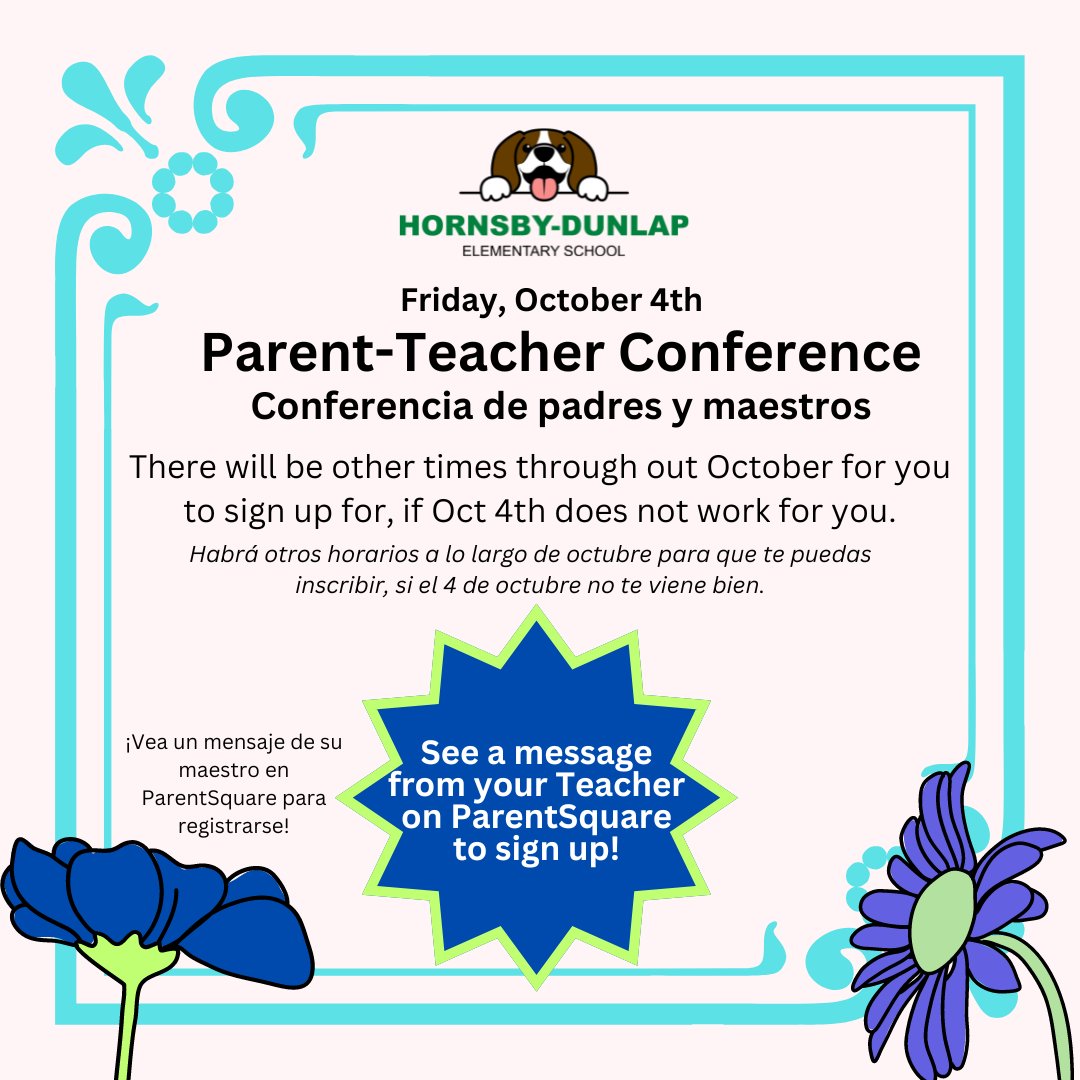 In October, we will be holding Parent-Teacher Conferences. Please remember to schedule a meeting with your child’s teacher to discuss their academic progress and overall development.  #hdeproud #behde #hdehounddogs #teamhounddogs