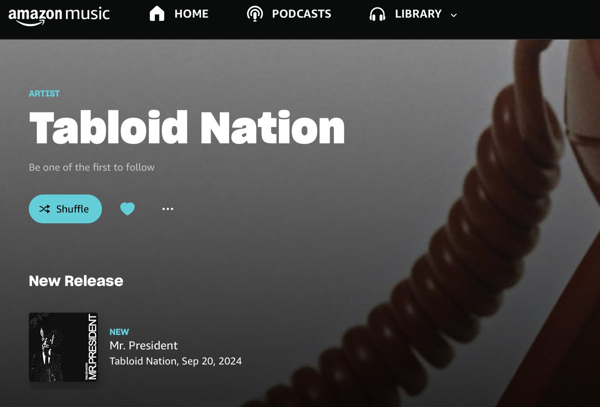 And if you're an <a href="/amazonmusic/">Amazon Music</a> user, you're going to find us here: music.amazon.com/artists/B07F9Y… so get to spinning Mr. President