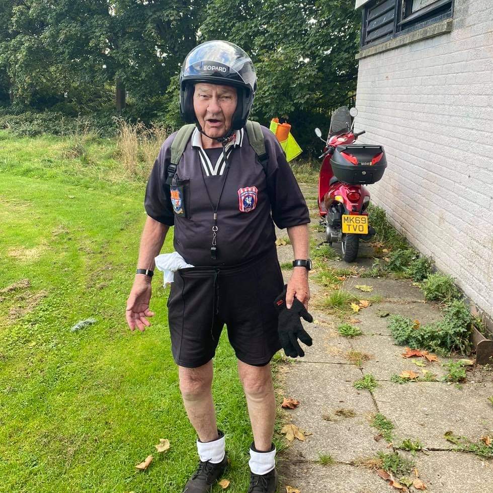 25 fellas given 2 hours of escape because of this man, I think he’s 84? Our game was the only game to have a ref allocated due to shortages. Thanked him afterward  and he replied. “I’ll make mistakes son and I can’t run, but I’ll keep going”

He even turns up on his moped.
