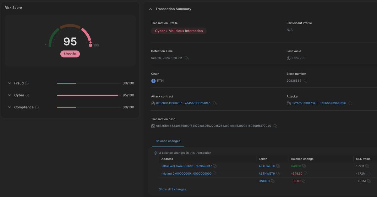 🚨 $1.7M Exploit ALERT! 🚨 Second one today! CUBE3.AI detected suspicious transactions compromising Bedrock on Ethereum. Attacker funded via Tornado Cash, moving approximately 650 ETH. Stolen funds are parked at 0xee800b1b63893ca1e1b0fa8fefdc10fac9b980f7. Stay