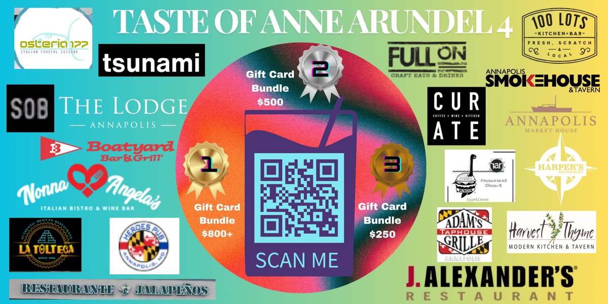 CAAAAC5's tweet photo. The 4th Annual Taste of Anne Arundel has concluded! 

Thank you to everyone who supported us &amp; to the 18 participating restaurants.Congratulations to our winners: 

1st Place: Julia Howes  
2nd Place: Fred Greenberg  
3rd Place: Sarah Kline  

We look forward to the 2025 event! https://t.co/yiNcQIKLeI