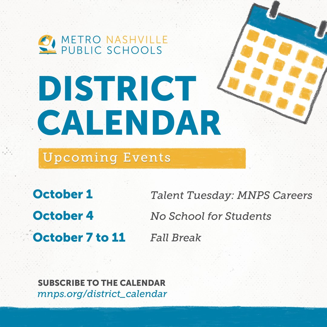 Yes, it's almost Fall Break! Students are out of school Friday, October 4 and return Monday, October 14. 🍁 mnps.org/district_calen…