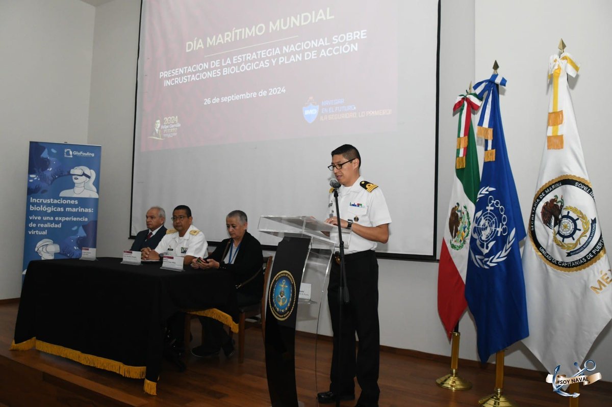 SEMAR_mx's tweet photo. #AlMomento

Celebrando el #DíaMarítimoMundial, como Autoridad Marítima Nacional, y en coordinación con la Secretaría de Medio Ambiente y Recursos Naturales #SEMARNAT, presentamos la Estrategia Nacional sobre las Incrustaciones Biológicas, cuyo objetivo es proteger los ecosistemas marinos mexicanos, de especies invasivas que se adhieren a los cascos de los buques.

Navegar en el futuro: ¡La seguridad, lo primero!