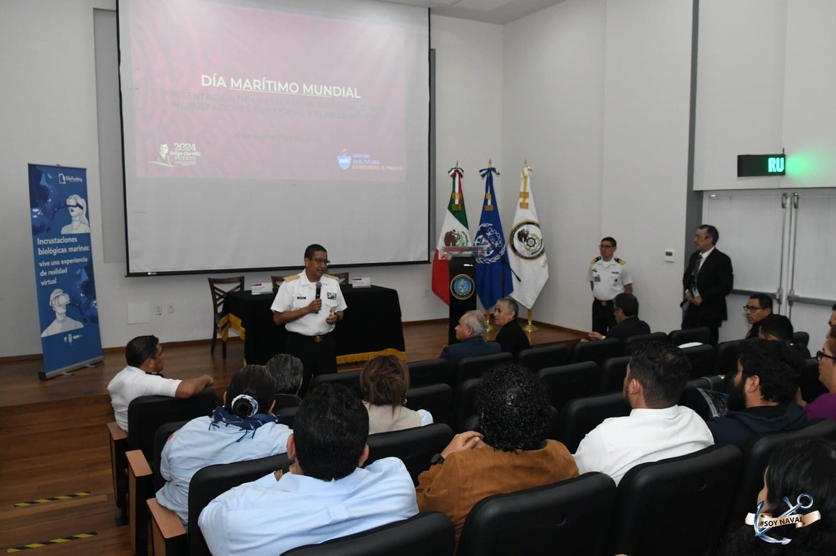 SEMAR_mx's tweet photo. #AlMomento

Celebrando el #DíaMarítimoMundial, como Autoridad Marítima Nacional, y en coordinación con la Secretaría de Medio Ambiente y Recursos Naturales #SEMARNAT, presentamos la Estrategia Nacional sobre las Incrustaciones Biológicas, cuyo objetivo es proteger los ecosistemas marinos mexicanos, de especies invasivas que se adhieren a los cascos de los buques.

Navegar en el futuro: ¡La seguridad, lo primero!