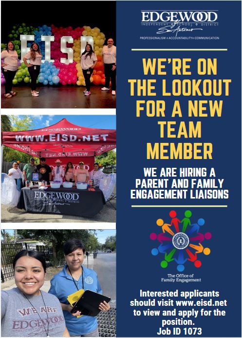 Are you ready to make a difference in the community? Join our team as a Parent and Family Engagement Liaison and help strengthen the bonds between schools and families! Together, we can create lasting change. Apply at: applitrack.com/eisd/onlineapp…...