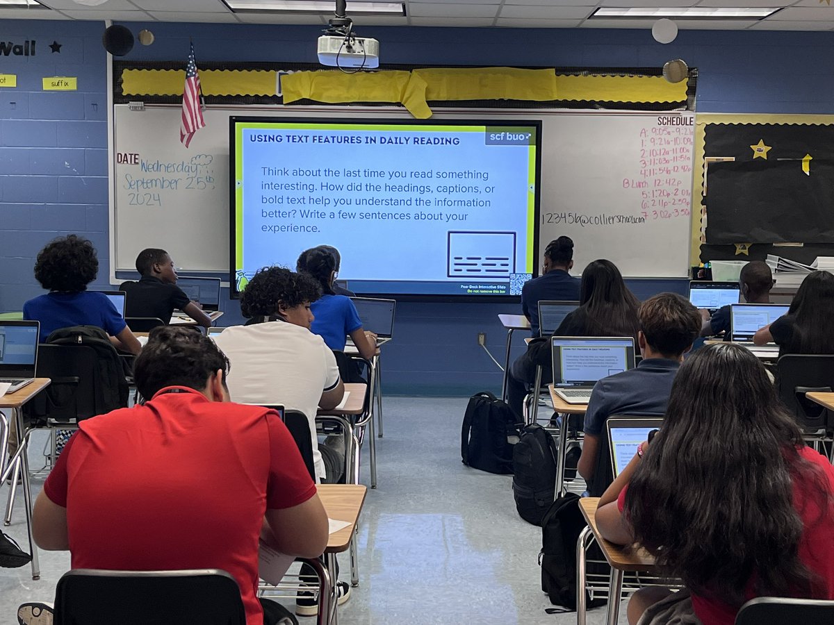 ᗩ.ᒍ. ᗰIᑕIᗴᒪI ✍︎︎ (@ajmicieli) on Twitter photo Ms. Desvaristes uses <a href="/PearDeck/">Pear Deck Learning</a> to support all the students in her class.
The benefits:
-Every student can see the presentation on their device.
-Students respond to the prompt.
-The teacher reviews & provides feedback.
-Student work can be shared with the class.
-high engagement Ms. Desvaristes uses <a href="/PearDeck/">Pear Deck Learning</a> to support all the students in her class.
The benefits:
-Every student can see the presentation on their device.
-Students respond to the prompt.
-The teacher reviews & provides feedback.
-Student work can be shared with the class.
-high engagement