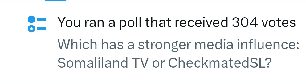 SSTHawdReserve's tweet photo. #Breakingnews
The winner ๐ ๐ฅ ๐๐
Professor Checkmate ๐ธ
@Checkmatedsl Hambalyo Abtiโค๏ธ
304 Qof ba ka Soo Jawaabay Su,aashii waana Sidaan
1= Professor #Checkmate 74%
2=#SLNTV 26% https://t.co/u82THM6I3P