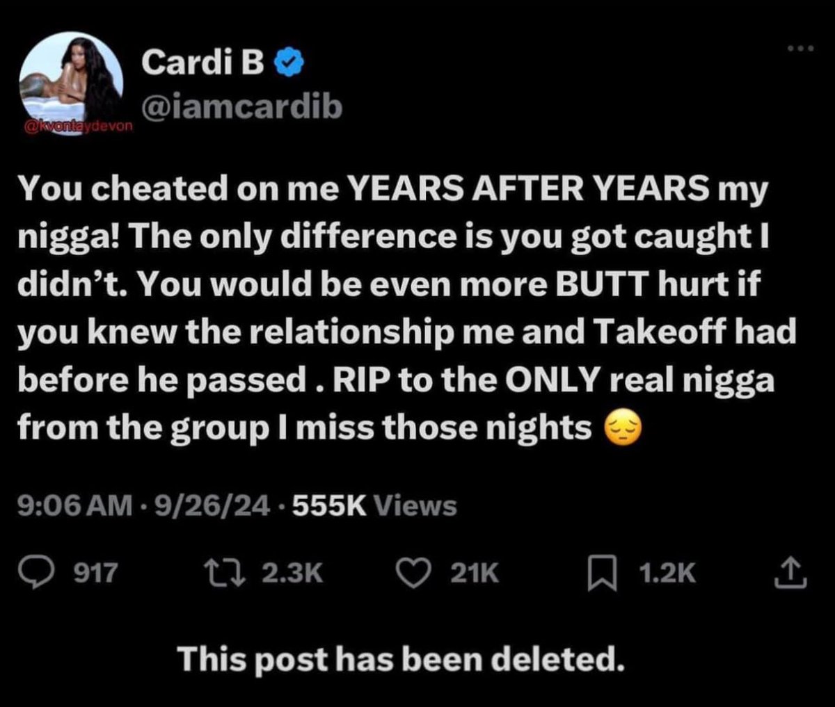 Grovestreettron's tweet photo. Cardi was outta pocket for bringing take off in this even if they had a lil thang for each other https://t.co/TEQQcHUHvA