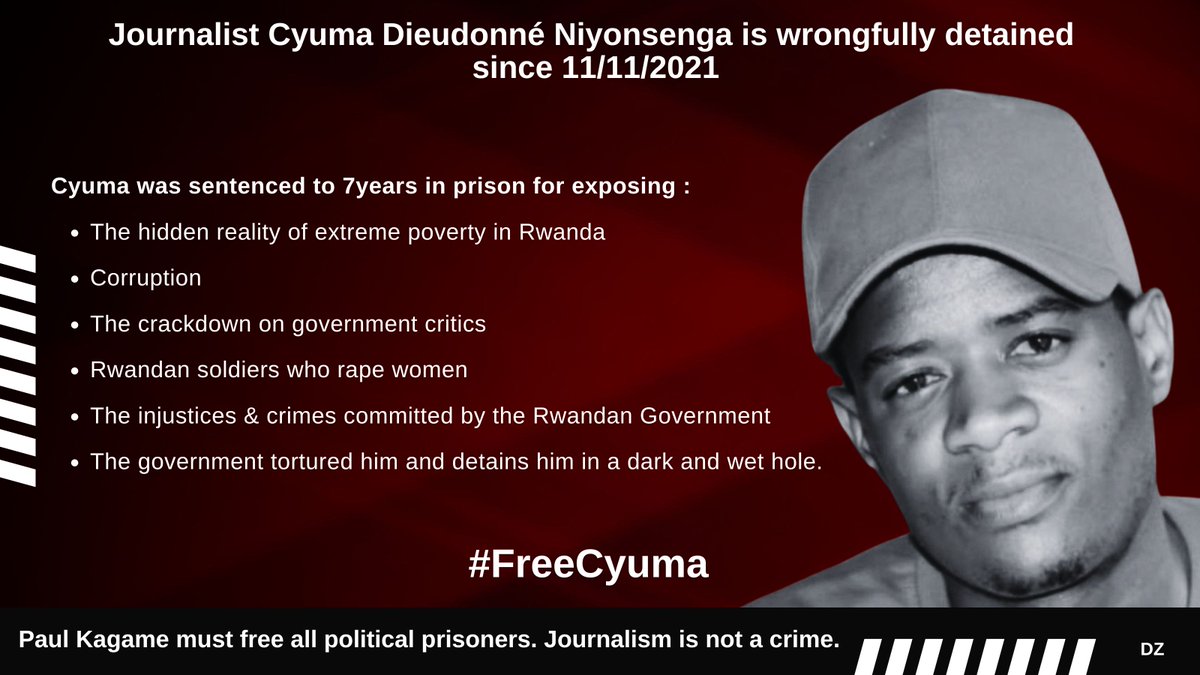 dzaneza's tweet photo. What are you talking about @PaulKagame? Rwandans who speak out against injustice, who advice on what can be done better or who give a voice to the oppressed are persecuted, jailed or killed by the @RwandaGov.
@hrw report:
https://t.co/tTzY3DFFYd
#Rwanda #FreeCyuma #FreeNsengimana #JusticeForNtwali #FreeAllPoliticalPrisoners #JournalismIsNotAcrime #RwOX