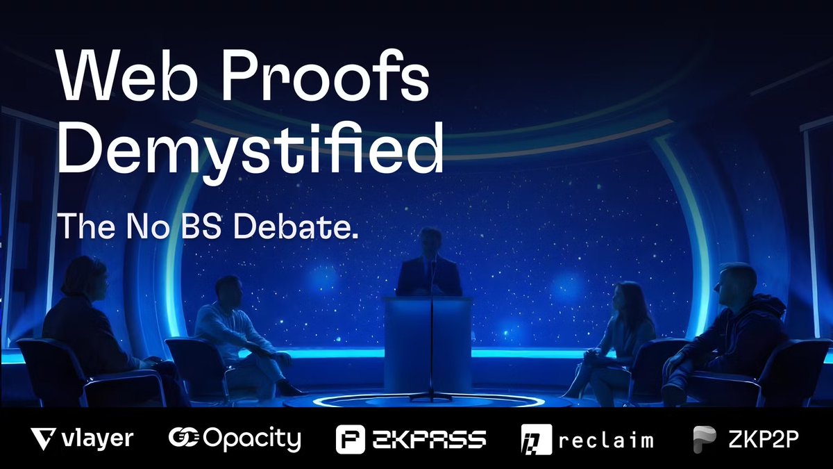 vlayer ⛛ (@vlayer_xyz) on Twitter photo Web Proofs Demystified: The No BS Debate ⛛
Join us for a thought-provoking discussion about the future of Web Proofs ft <a href="/zkMarek/">zkMarek ⛛</a> <a href="/delitzer/">Dan Elitzer</a> <a href="/madhavanmalolan/">Madhavan (Maddy)</a> <a href="/reclaimprotocol/">Reclaim Protocol</a>  <a href="/Euler__Lagrange/">EulerLagrange<a href="/OpacityNetwork/">Opacity Network</a></a> @OpacityNetwork <a href="/Joshua_zkp/">Joshua.P</a> <a href="/zkp2p/">ZKP2P</a> <a href="/zkPass/">zkPass</a> & more
Livestream on X | Oct 2nd | 3pm UTC Web Proofs Demystified: The No BS Debate ⛛
Join us for a thought-provoking discussion about the future of Web Proofs ft <a href="/zkMarek/">zkMarek ⛛</a> <a href="/delitzer/">Dan Elitzer</a> <a href="/madhavanmalolan/">Madhavan (Maddy)</a> <a href="/reclaimprotocol/">Reclaim Protocol</a>  <a href="/Euler__Lagrange/">EulerLagrange<a href="/OpacityNetwork/">Opacity Network</a></a> @OpacityNetwork <a href="/Joshua_zkp/">Joshua.P</a> <a href="/zkp2p/">ZKP2P</a> <a href="/zkPass/">zkPass</a> & more
Livestream on X | Oct 2nd | 3pm UTC