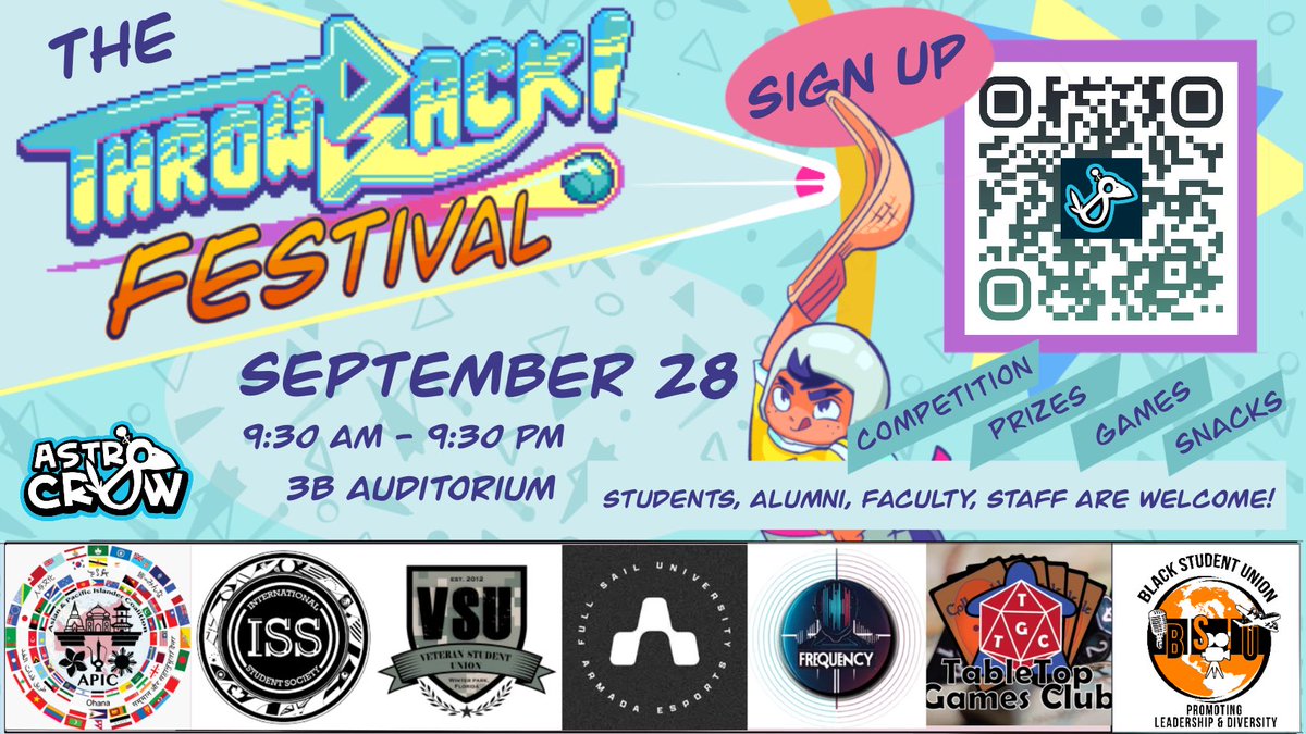 Come hang out in the FS 3B auditorium on Saturday 9/28 for The Throwback Festival based around the game Throwback, a Jai-Alai retro arcade game created by Caris Baker and Brian Stabile.