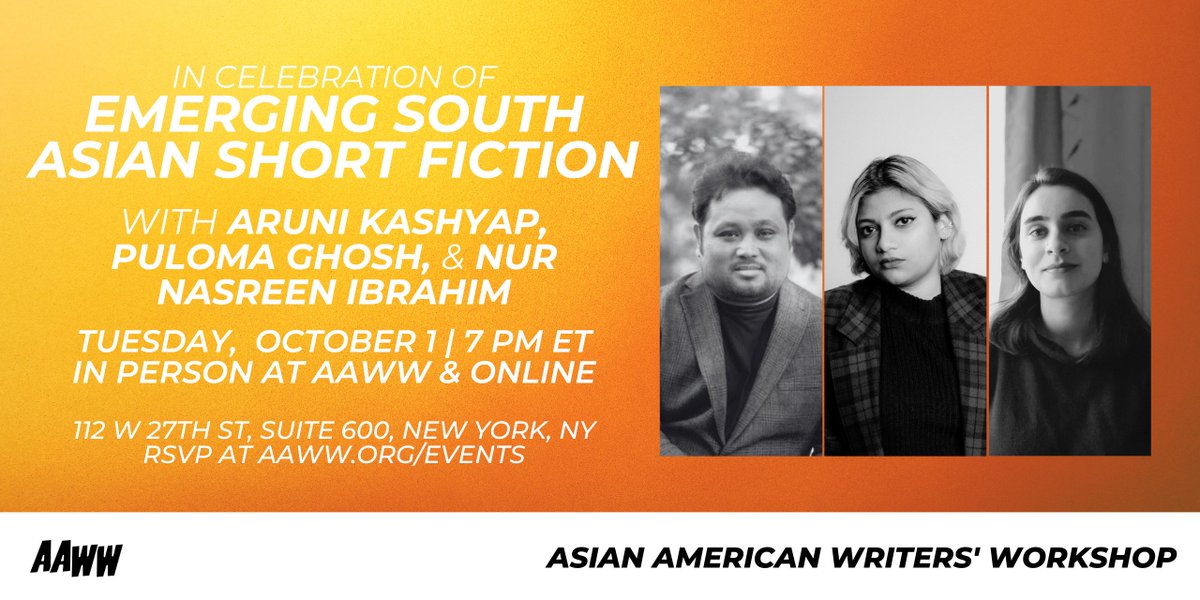On Tuesday, October 1, join us for a celebration of two short story collections, @arunikashyap's THE WAY YOU WANT TO BE LOVED and <a href="/pulomeow/">puloma</a>'s MOUTH, in a conversation moderated by <a href="/Nuri_ibrahim/">nur nasreen</a>. 🌟 RSVP at aaww.org/curation/in-ce…