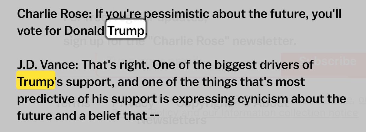 Wait, JD VANCE said MAGA was “A QUICK HIGH” and “TERRIBLE FOR THE COUNTRY.” 

🔥

JD Vance also refused to vote in 2020!

In October 2016, JD Vance appeared on “The Charlie Rose Show,” declaring that he was “ a never Trump guy” and “never liked him.” 

In 2016, it was reported