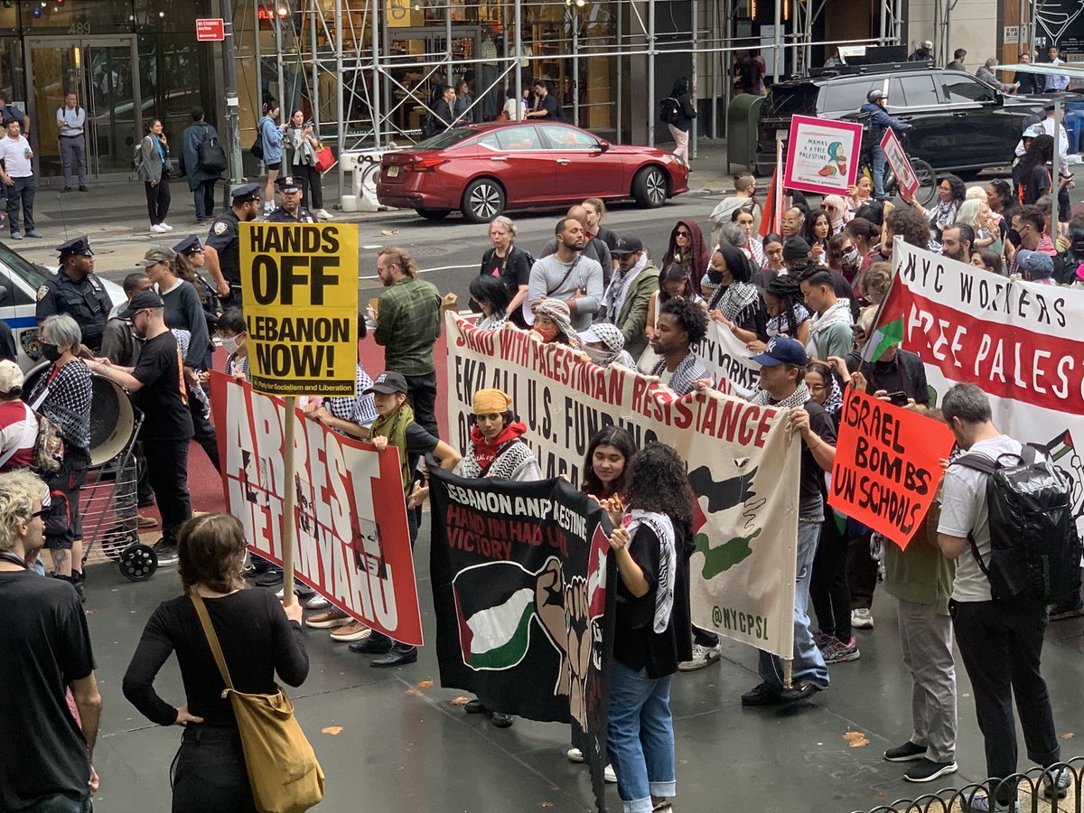 samhusseini's tweet photo. “Arrest Netanyahu” march now at main NYC library, blocks away from UN. https://t.co/G8hdJlZfaW