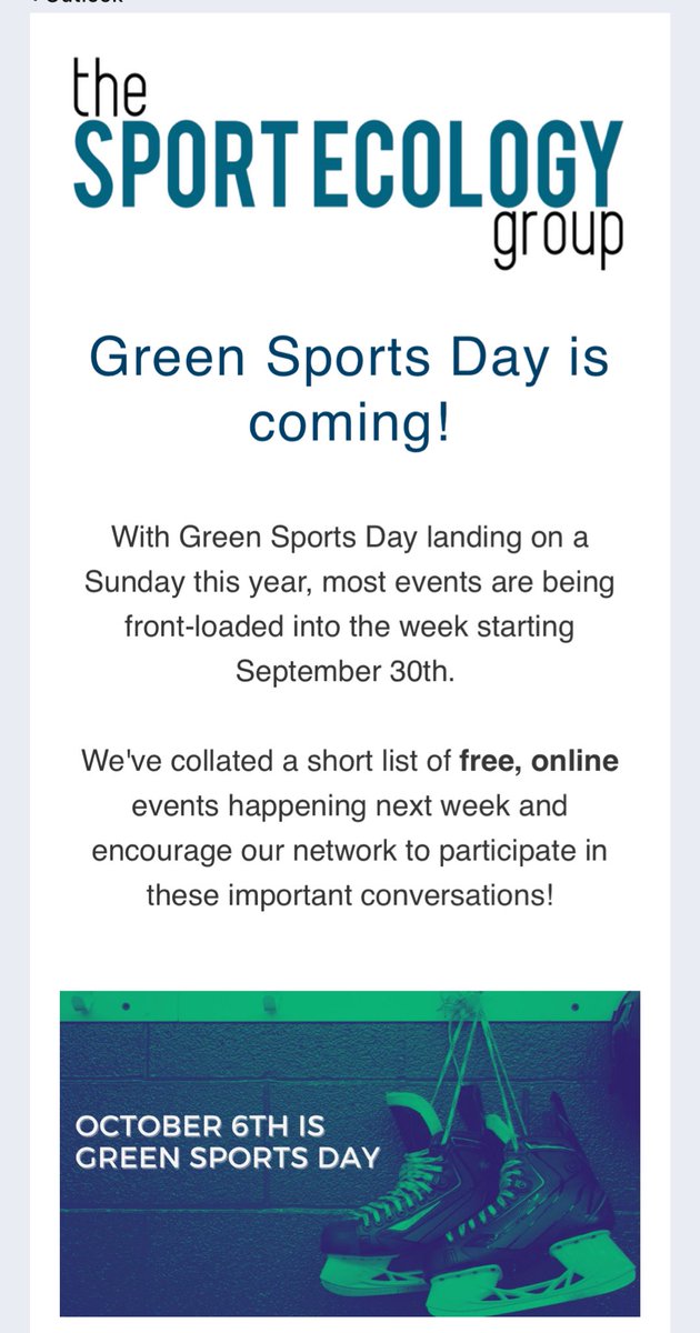 Subscribers: check your emails! 
October is around the corner and that means Green Sports Day is coming!!!

💚🍃🍀🌲🍏🟢🛶♻️
Lots of FREE ONLINE events next week. Check it out.