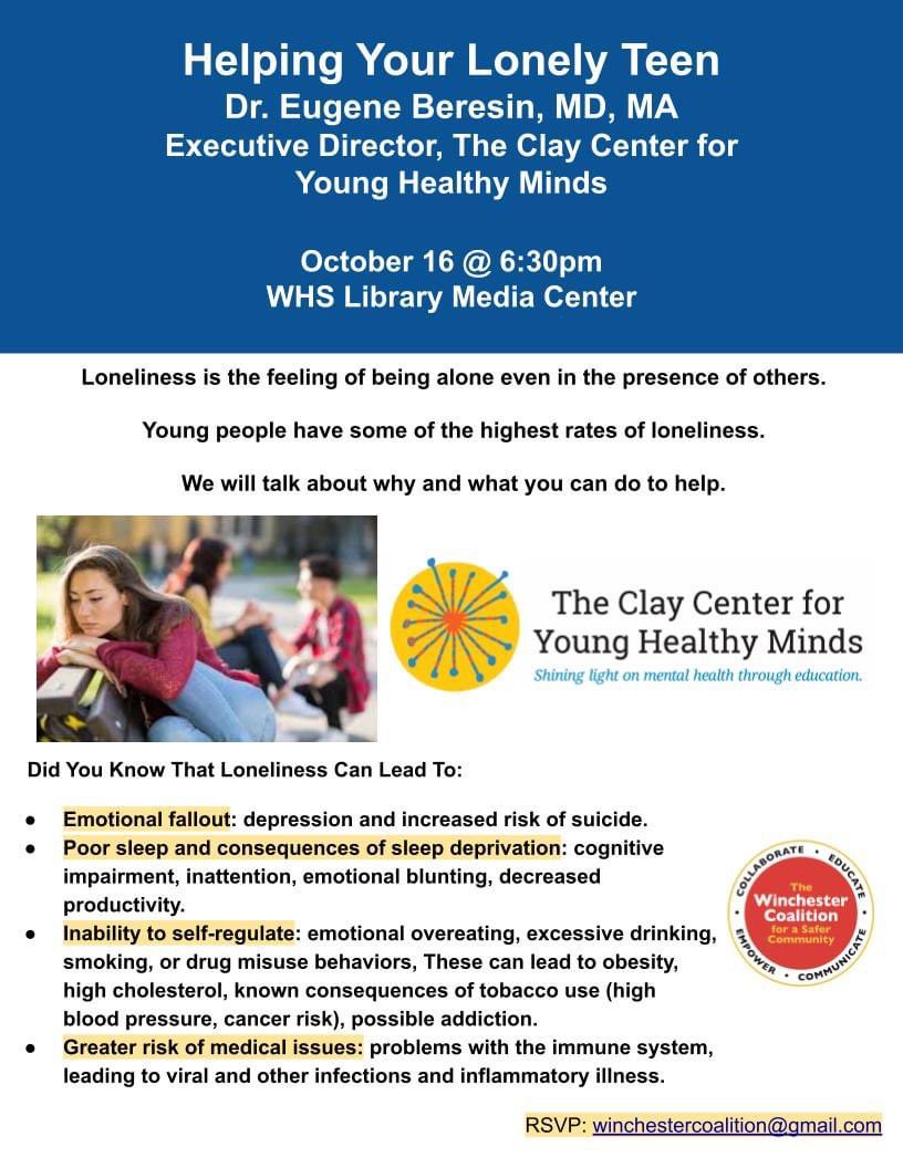 We are excited about this program in October!  Mark your calendars! <a href="/MGHClayCenter/">Clay Center for Young Healthy Minds</a>