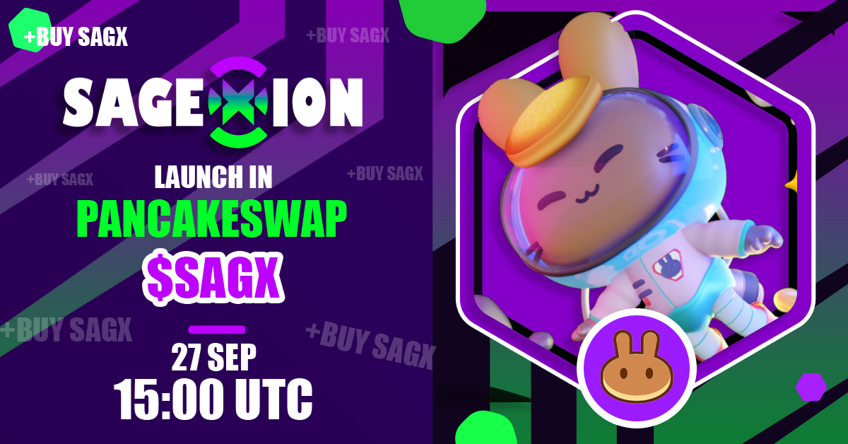 Sagexion, are you ready?

The day has come to launch our token $SAGX.

Aggressive marketing + Trending on Dextool + quick listing on CoinMarketCap.

See you on the moon. LFG.

<a href="/PancakeSwap/">PancakeSwap</a> <a href="/pinkecosystem/">PinkSale (Pink Ecosystem)</a> #Launch