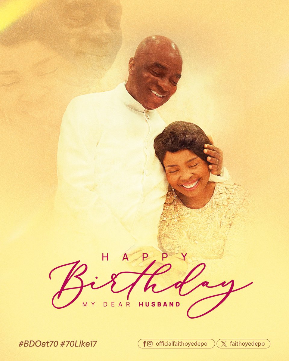 FaithOyedepo's tweet image. My darling Husband,
Happy 70th Birthday to you ❤️
7 decades later, and you still captivate my heart like the first time I met you.
I love you with passion!

Love,
Your most fulfilled wife,
Faith.
#70Like17
#BDOat70
#September27
#70toRemember
#PerfectLove