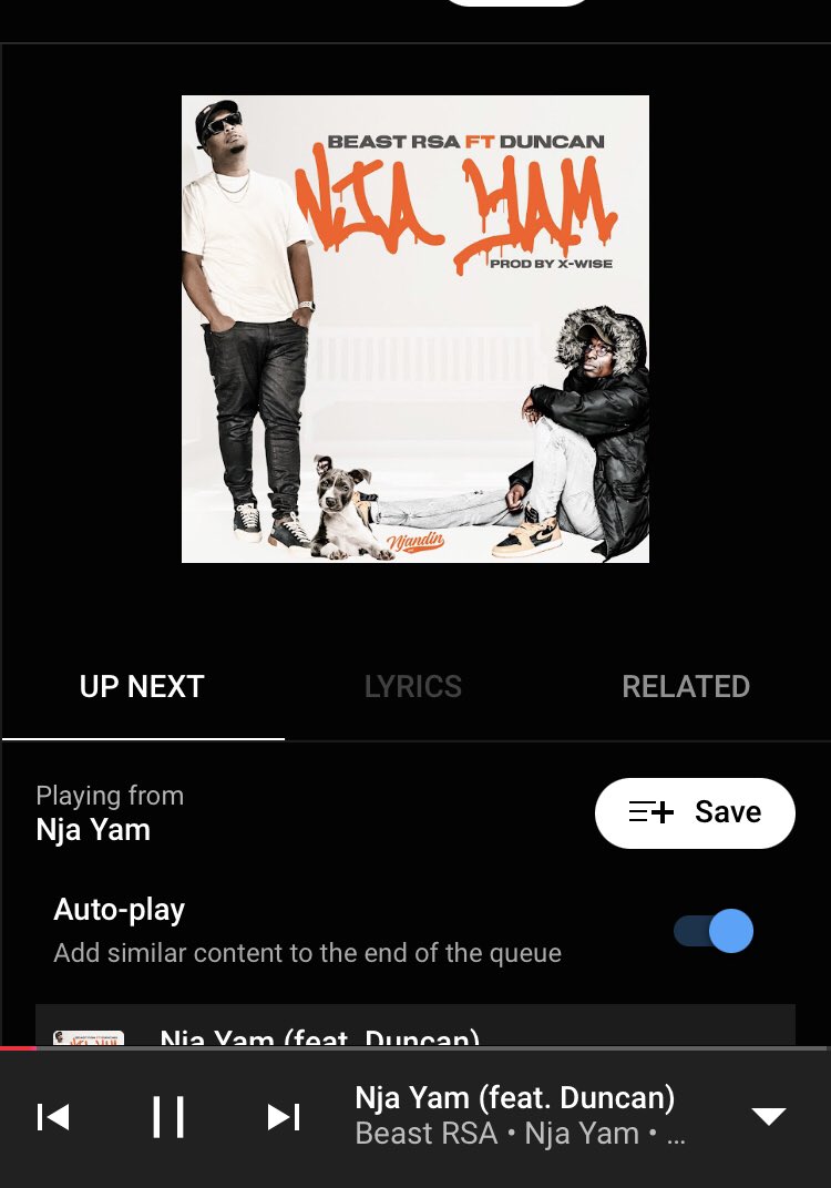 BEAST RSA - Nja Yam Feat. DUNCAN SA
Prod By. X-wise Beats
🔥🔥🔥🔥🔥👌🏾👌🏾👌🏾

vmgafrica.lnk.to/NjaYamAr