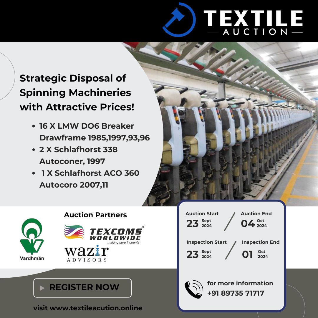 deepak41315's tweet photo. Exciting opportunity for #used #textiles #textile #machinery #sales through #eauction by @WazirAdvisors and @TTS_Texcoms from @vardhmantextil1 

Contact Deepak Jothi +91 98430 43204 for detailed information 

#rieter #lmw #murata #autoconer #338 #rsb851 #schalforst https://t.co/JAGeEdSqwY
