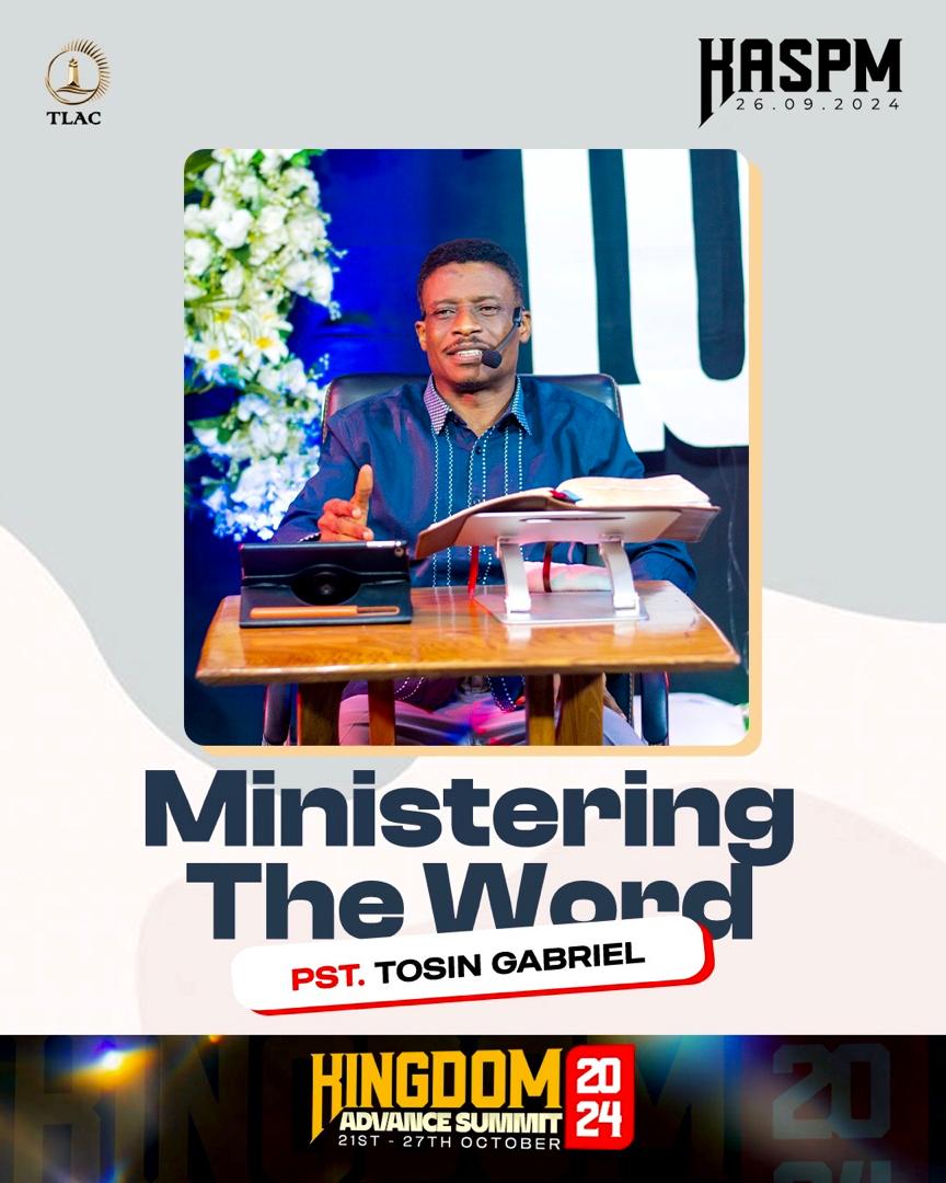 tlackingdom's tweet photo. Now Ministering
The Son of God is unveiling His ministry of reconciliation to us. Join us as God's servant Pastor Tosin Gabriel preaches the word of reconciliation.
Tune in: https://t.co/wCuwQBZkko for audio.
https://t.co/4LRz7f3AJi for video
#TLAC
#KASPM
#KAS24 https://t.co/DblLuihwa1