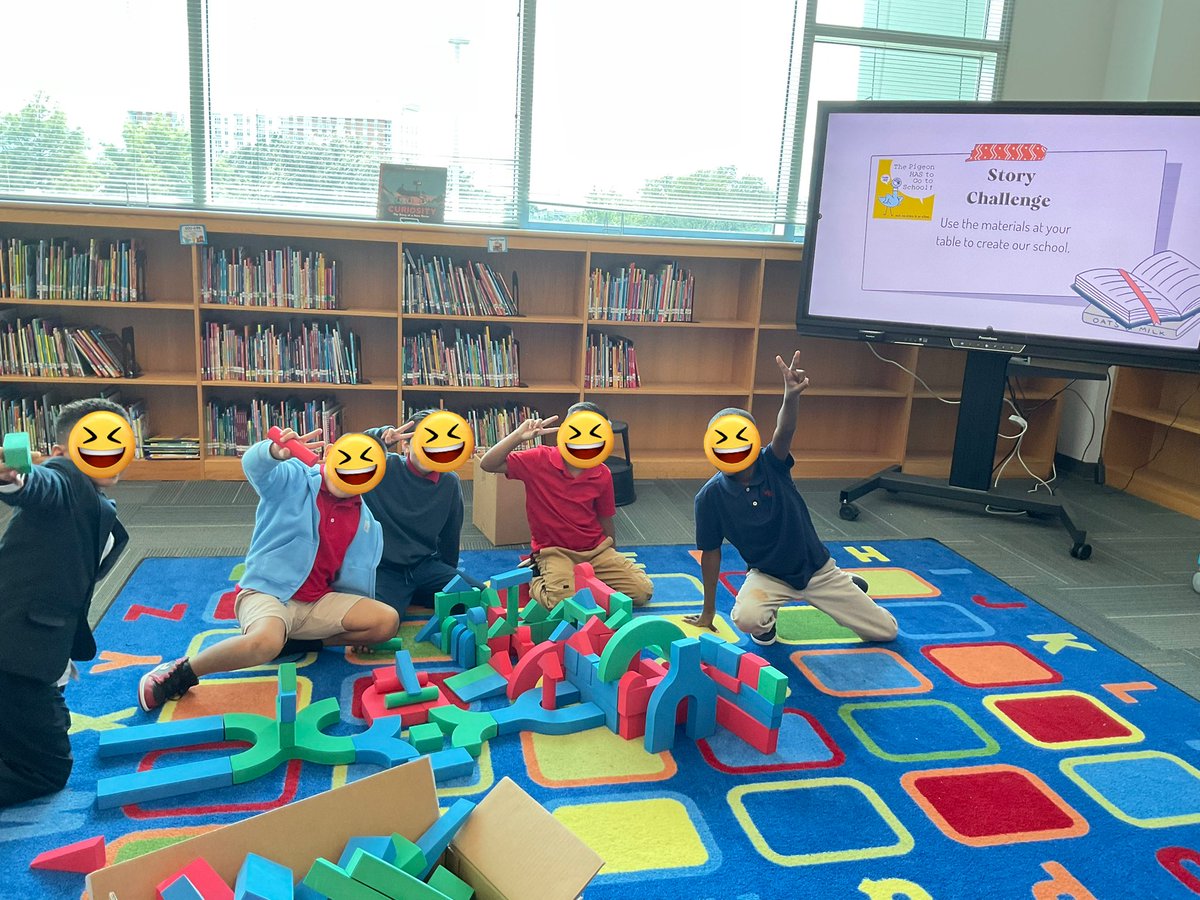 BushES_Library's tweet image. Some days you come to the library, and some days the library comes to you! We loved reading “The Pigeon Has to Go to School” then creating blueprints and building our school. #literacy