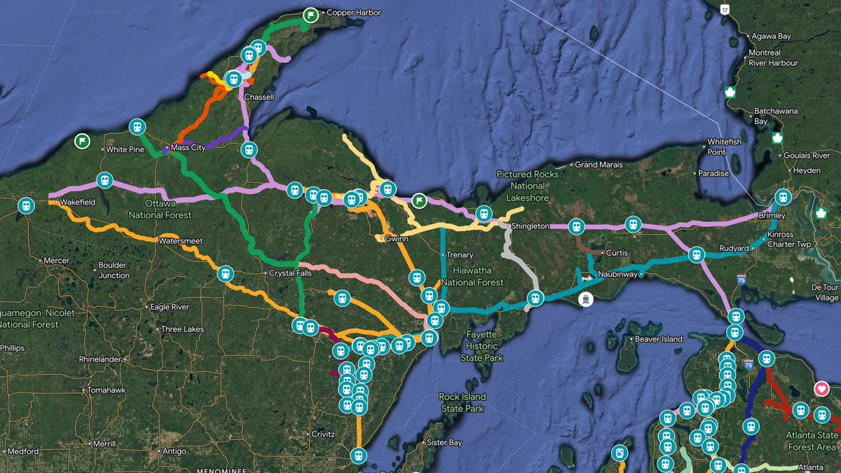MichTransitGuy's tweet photo. Reminder that Houghton/Calumet, Escanaba, and the entire UP used to have an extensive passenger rail network (and I have all of them on a map at the link in my bio). The fact that the UP was once accessible without a car seems like fantasy now, but it's just our history. https://t.co/dqJVclyBwW