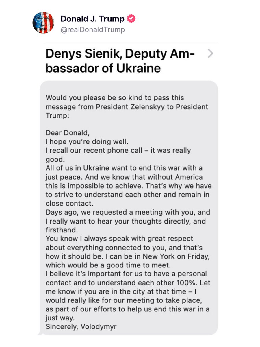 johnnymaga's tweet image. Kamala is currently meeting with Zelensky and Trump just posted a text from him asking to have a meeting. 

Even Zelensky knows Trump is going to win.