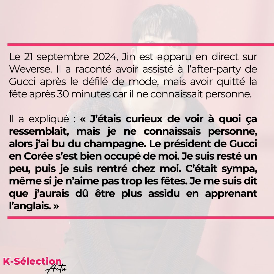 ALTKSELECTION's tweet photo. Le 20 septembre 2024, Kim Seokjin (Jin), membre de BTS, a assisté au défilé de mode Printemps/Été 2025 de Gucci lors de la Fashion Week de Milan.

Les marques françaises et Italienne se battent pour faire de Jin leur ambassadeur. 

#kimseokjin #bts #france #milan #gucci https://t.co/Q6lZqMcLyR