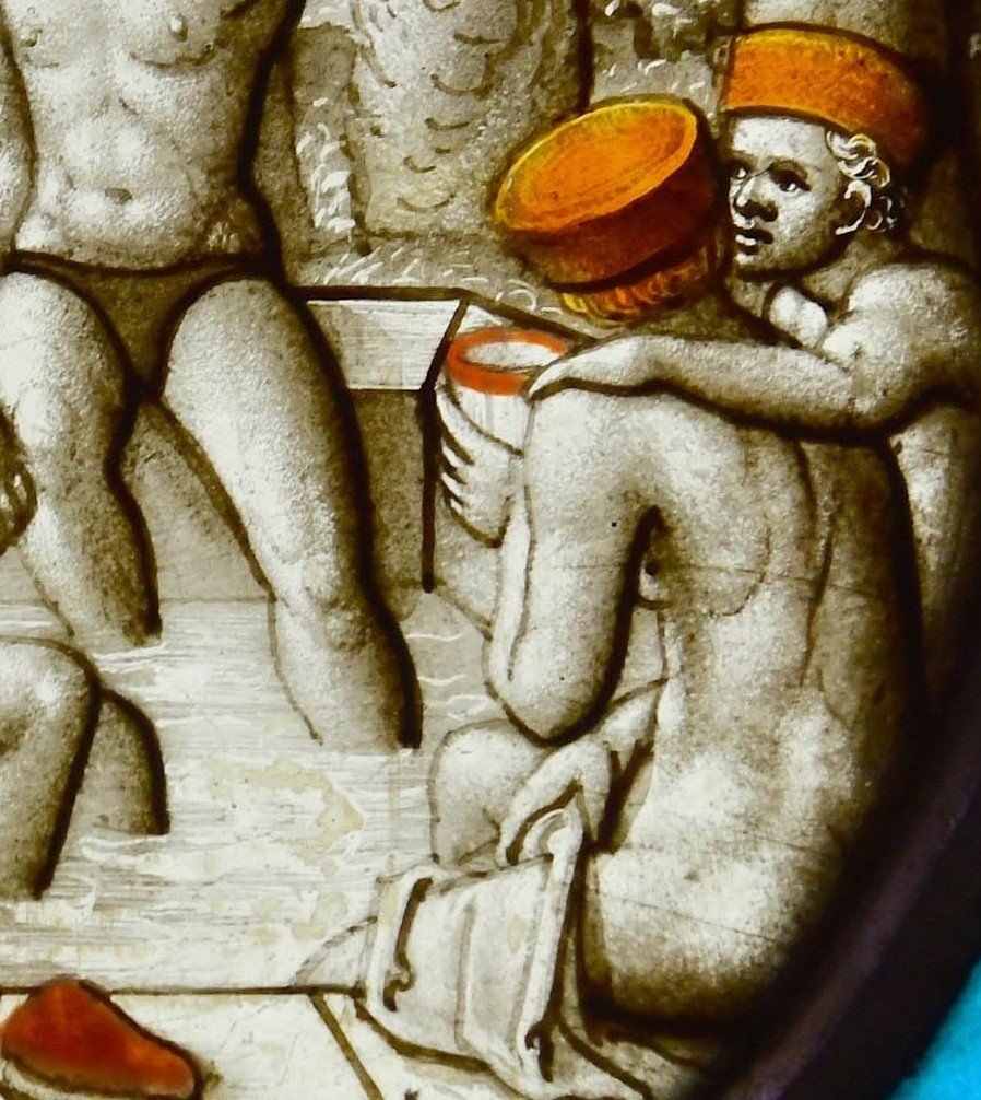 Healthy Practices and Environments 13:

Spring Baths, Nuremberg c. 1530

Coloured glass attributed to Augustin Hirschvogel from a cycle depicting the months, Inventory no. Glasgem.6, Staatsblbliotheck Bamberg, Germany.

#CSMBR #Medicalhistory #Bathing